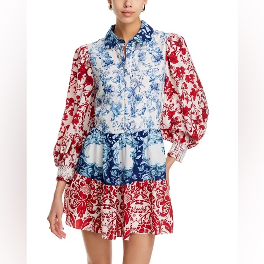 Alice + Olivia PAULIE TIERED BLOUSON SLEEVE MINI DRESS Size XS